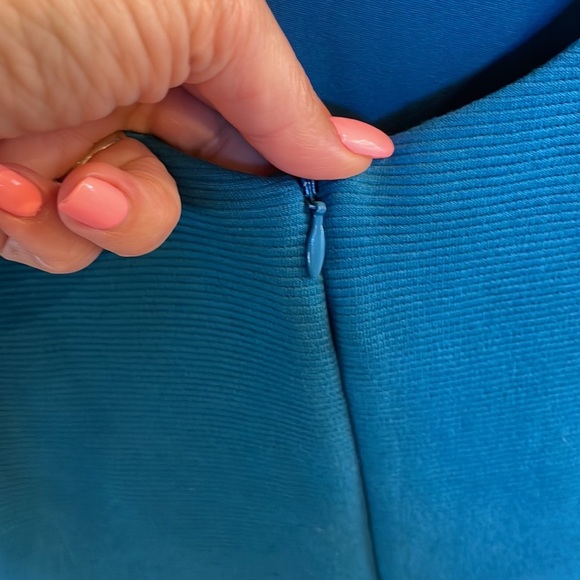 BODEN textured ribbed solid teal bodycon fit dress short sleeve low round back 4 - Picture 5 of 16